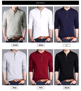 Color display of men's slim fit stand collar cotton shirts in six different shades