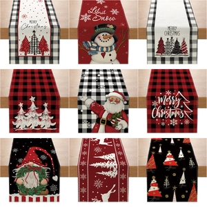 Christmas Table Runner Holiday Dining Decoration Polyester Printed Snowflake Santa Snowman Buffalo Plaid Reindeer Home Party