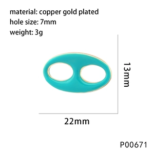 Detail of 22x13mm blue enamel gold-plated copper marine link connector for jewelry