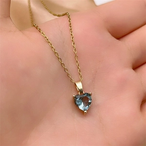 Elegant gold-plated titanium necklace with a heart-shaped blue zircon stone pendant