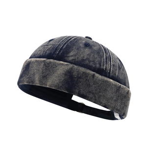 Bonnet docker vintage en denim délavé bleu foncé pour hommes et femmes ajustable