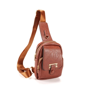 Vintage PU Leather Chest Bag For Women Retro Solid Color Sling Crossbody Bag With Wide Strap Casual Travel