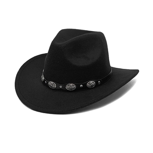 Western Cowboy Hat Cotton Polyester Wide Brim Jazz Fedora With Leather Band Metal Conchos Retro Ethnic Style