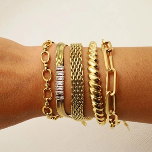 Vintage Stainless Steel Gold Plated Chain Bracelet For Women Luxurious Rhinestone Inlaid Snake Mesh Link Bracelet Bangle Jewelry Gift