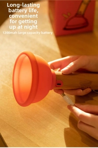 Detail of toilet plunger night light with Type-C port and 1200mAh battery indicator