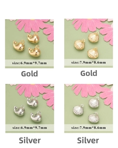 Macro shot showing whale and shell pendant dimensions for DIY jewelry making