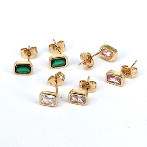 Geometric Square Zircon Earrings 18K Gold Plated Copper Rectangle Emerald Cut Minimalist Ins Fashion Jewelry For Women
