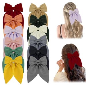 Large Satin Bow Hair Clip Oversized Solid Color Long Ribbon Streamer Handmade Princess Headpiece Girls Kids Daily Wear