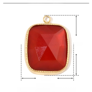 Technical size specs of red natural stone pendant in gold-plated stainless steel frame