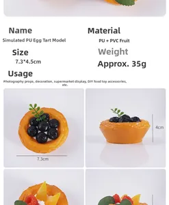 Detail specificaties van PU bosbessen en fruit eiertaart modellen met afmetingen en gewicht