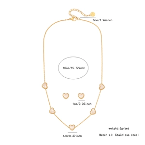Spécifications détaillées du kit de bijoux cœur doré en acier inoxydable avec mesures