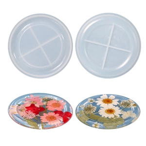 DIY round silicone resin molds for coasters with floral epoxy resin finished samples
