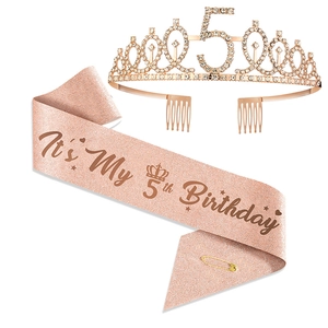 Ensemble couronne et écharpe à paillettes or rose pour 5ème anniversaire fille