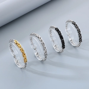 Men's hip hop Byzantine V-shaped stainless steel chain bracelets in four two-tone finishes