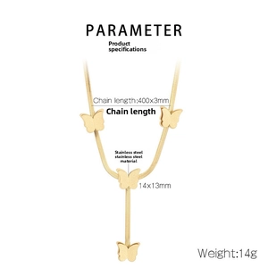Detailed specs for gold butterfly pendant necklace with 400mm stainless steel snake chain