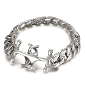 Men Cuban Link Bracelet 316L Stainless Steel Polished Anchor Clasp Punk Heavy Hip Hop Streetwear Jewelry