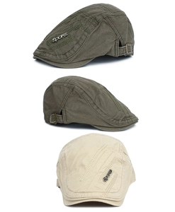 Detail of vintage canvas ivy caps with wave stitching and SPORTS metal lettering logo