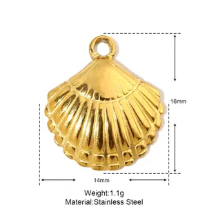 Detailed parameter diagram showing shell pendant dimensions in gold stainless steel