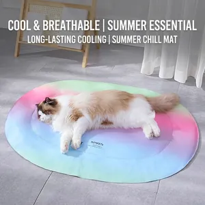 Pet Cooling Mat Summer PVC Gel Waterproof Oval Rainbow Gradient Pad For Cats And Dogs Indoor Bedding