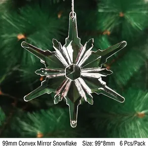 Set of 6 acrylic faceted snowflake ornaments 99x8mm hanging on a Christmas tree