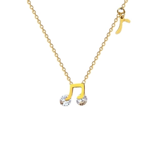 Minimalist gold musical note necklace with sparkling crystals on titanium steel chain