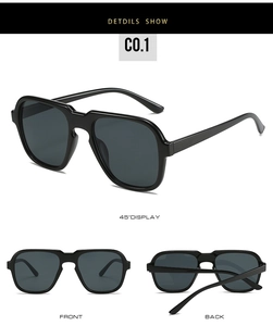Multiple views of black geometric square sunglasses with dark grey lenses in C0.1 style