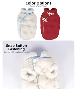 Detalle de chaleco de invierno para perro estilo chino con botones de nudo y presión
