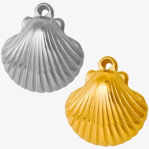 Detailed view of silver and gold shell pendants with realistic metallic textures and rings