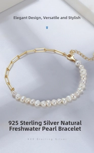 Dettaglio del bracciale a catena paperclip in argento s925 con perle d'acqua dolce naturali