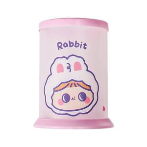 Pink cartoon rabbit folding pencil holder for desktop stationery organization and storage