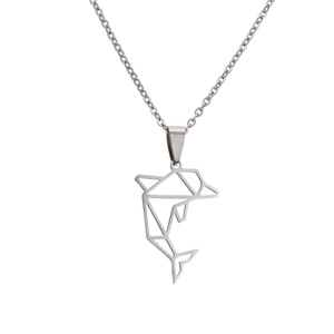 Collier avec pendentif dauphin origami en argent poli et acier inoxydable minimaliste