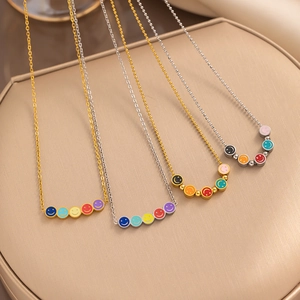 Smiley Face Pendant Necklace Stainless Steel Enamel Rainbow Colorful Minimalist Clavicle Chain For Women Fashion Jewelry