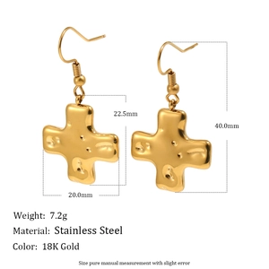 Boucles d'oreilles croix en acier inoxydable plaqué or 18K, 7.2g, taille 40x20mm