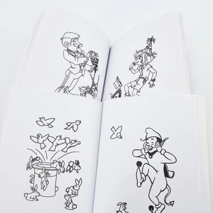 Mini cartoon magic coloring book for kids with various black and white line illustrations