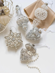 Exquisite glass Christmas ornaments including heart and snowflake shapes as jewelry boxes