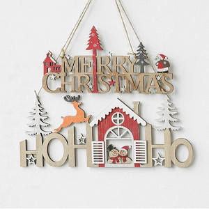 Christmas Wooden Hanging Sign Ornament Merry Christmas Xmas Ho Ho Ho Santa Reindeer Snowman Rustic Holiday Home Decor