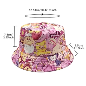 Kids cartoon print sun hat with 5.5cm brim and animal patterns for 52-54cm head
