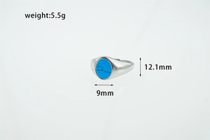Detail of turquoise signet ring showing 12.1mm height and 5.5g weight specifications