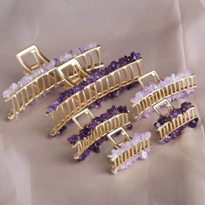 Natural Crystal Gemstone Alloy Hair Claw Clip Handmade Irregular Stone Shark Clip Elegant Headwear For Women