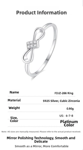 Detail view showing S925 silver infinity ring specifications, material, and weight details