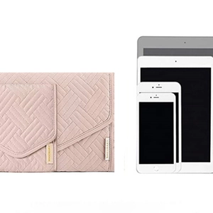 Pink quilted jewelry organizer with diamond pattern and compact folding envelope design