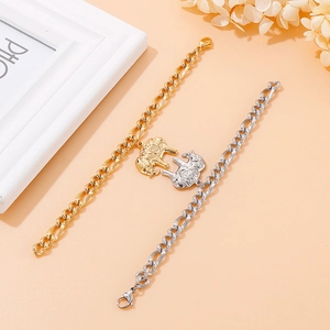 Chic elephant pendant chain bracelets in gold and silver finish for women, two-piece set
