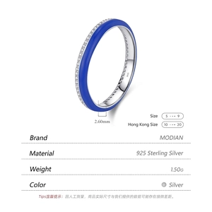 925 sterling silver ring with blue enamel and pavé diamonds, 2.6mm width design