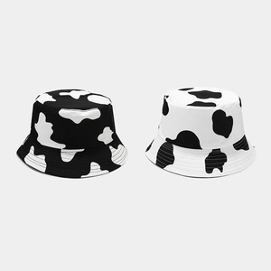 Chapeau Bob Coton Toile Réversible Protection Solaire Motif Vache Géométrique Streetwear Hommes Femmes