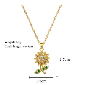 Detailed size specifications for the gold sunflower pendant necklace with dimensions and weight