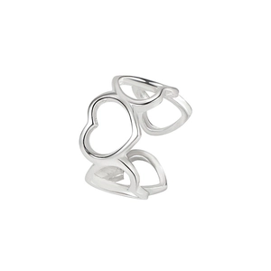 Minimalist S925 sterling silver open ring featuring hollow heart-shaped cutouts
