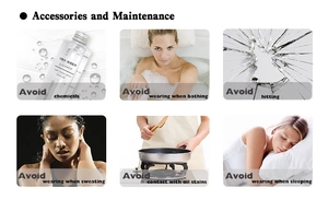 Detailed guide for accessories maintenance showing avoid chemicals and bathing
