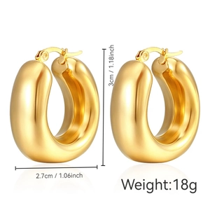 Polished 18K gold plated hollow stainless steel hoop earrings with 3cm height size details