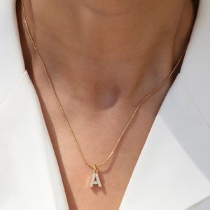 Classic 18k gold plated necklace with a sparkling cubic zirconia letter A pendant