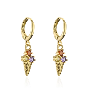 Sweet 18K gold plated ice cream cone earrings with colorful cubic zirconia stones